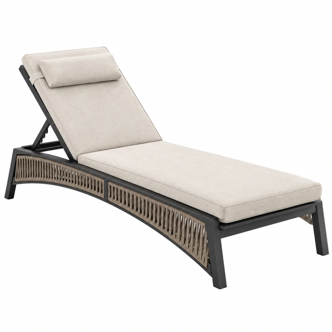 Gartenliege 200 x 70 cm aus Metall und Seilgeflecht in Anthrazit Beige mit verstellbarer Rückenlehne