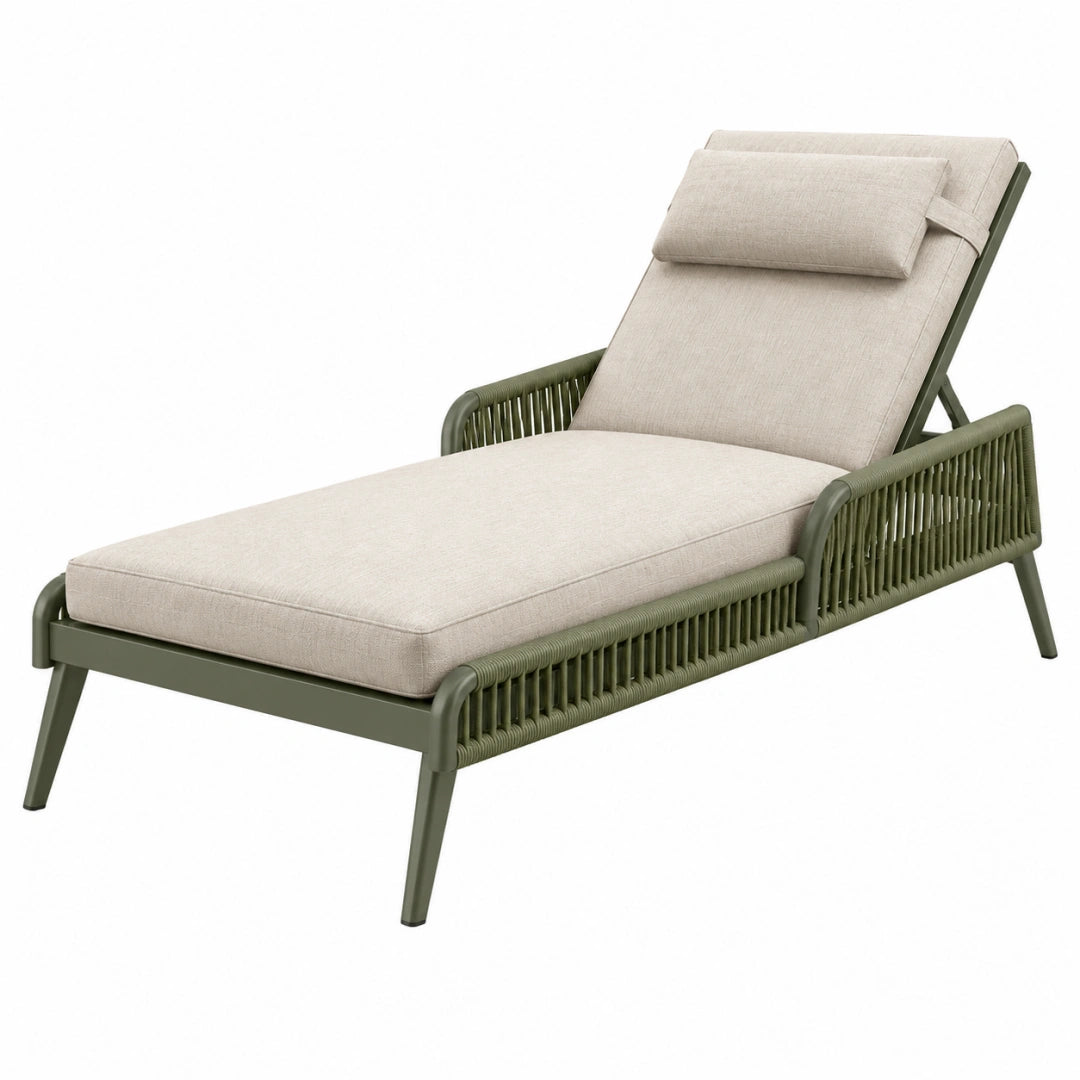Gartenliege 198 x 74 x 89 cm Aluminium Geflecht Olivgrün Beige verstellbar