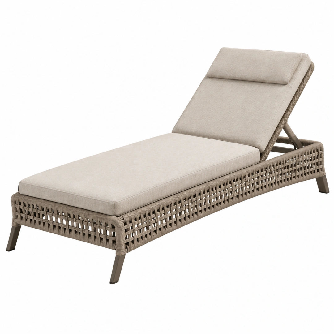 Gartenliege 200 cm x 70 cm mit Kunststoffgeflecht in Taupe Beige verstellbare Rückenlehne