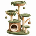 Kratzbaum 60 x 50 x 120 cm Holz Sisal Grün mit Liegeflächen Katzenmöbel mit Höhlen