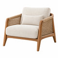 Sessel 76 x 78 x 82 cm mit Holzgestell Geflecht und Stoffbezug in Naturbeige