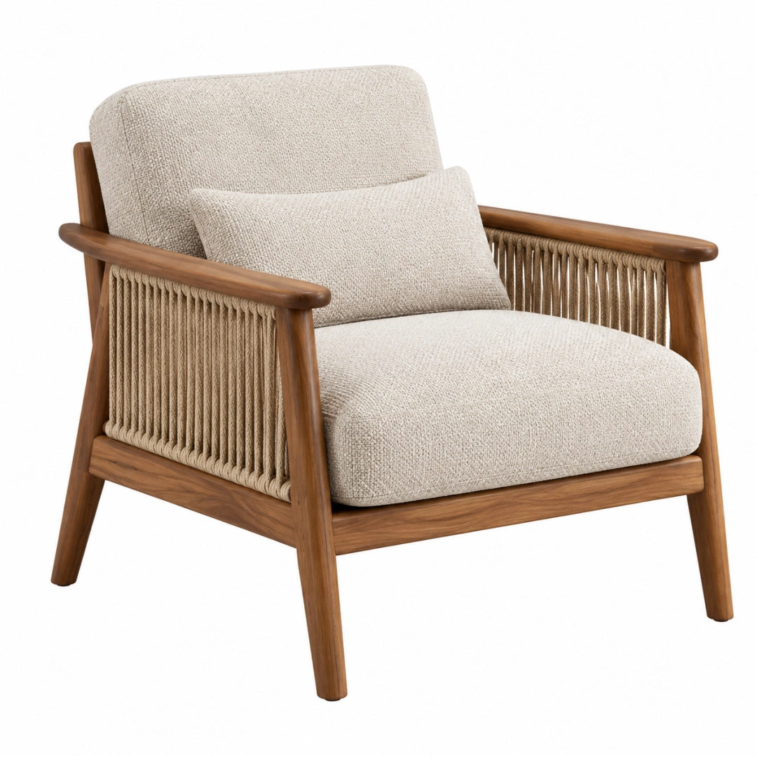 Sessel 78 x 78 x 82 cm Beige Braun mit Holzgestell und Seilbespannung