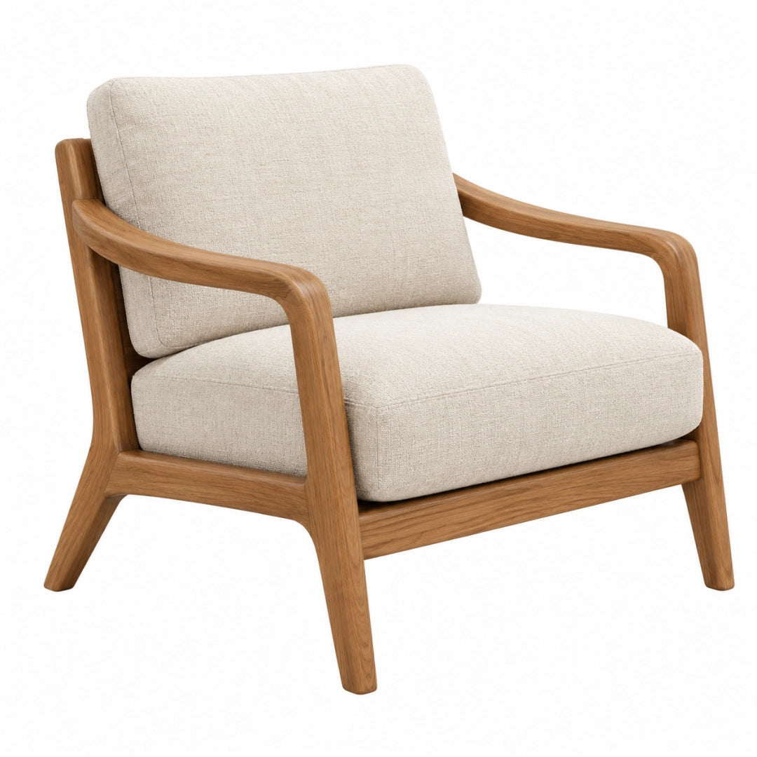 Sessel 75 x 85 x 85 cm mit Textilbezug in Beige und Holzgestell im skandinavischen Stil