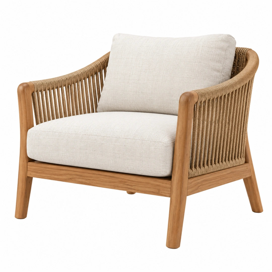 Sessel 78 x 82 x 80 cm aus Holz und Seilgeflecht naturbeige im modernen Wohnstil