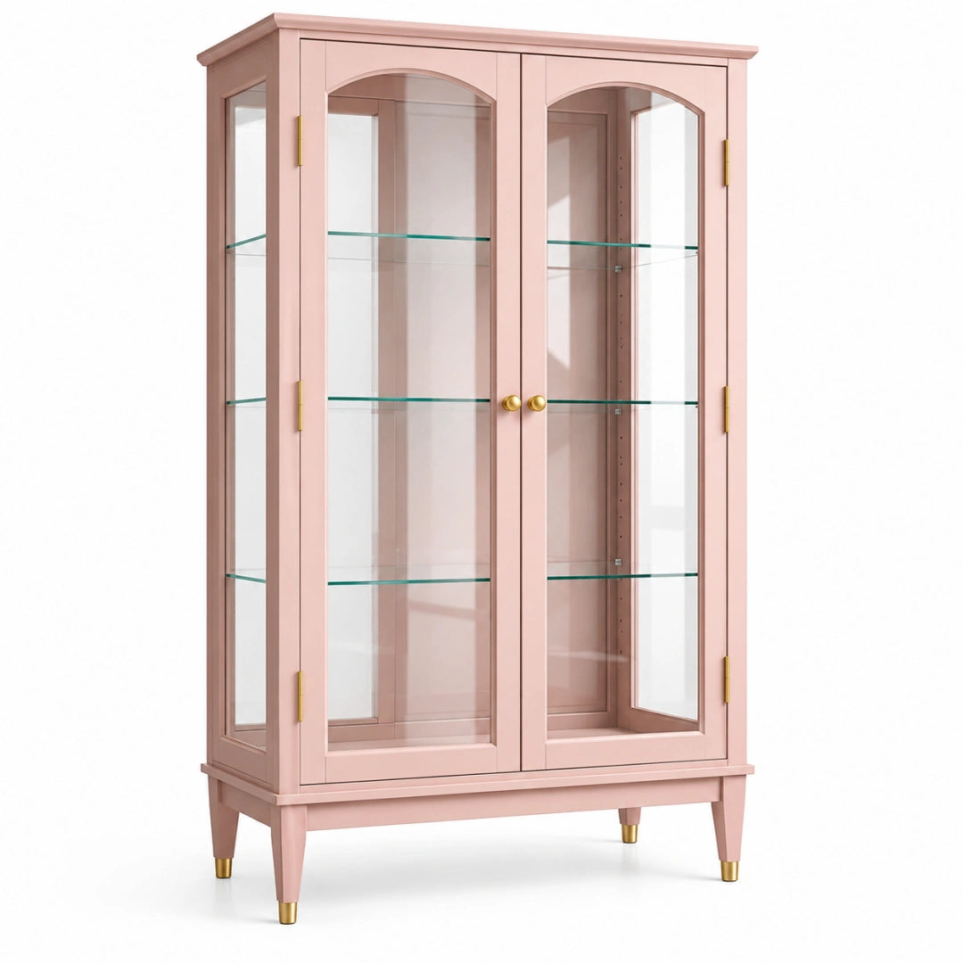 Vitrine 90 x 40 x 180 cm Rosa Holzwerkstoff mit Glastüren im klassischen Stil