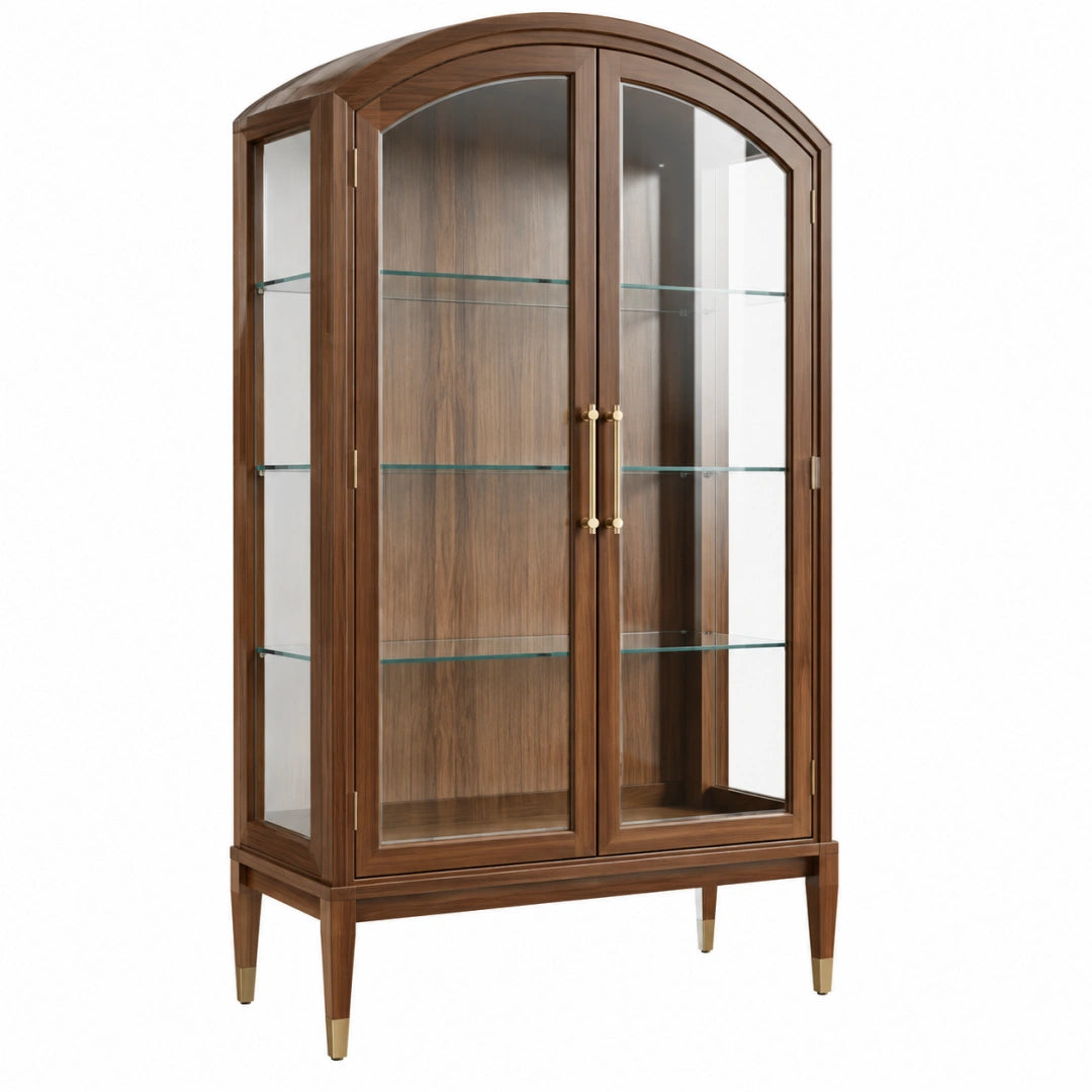 Vitrine 90 x 45 x 190 cm aus Holz und Glas in Walnussbraun mit Glastüren
