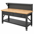 Werkbank 160 x 60 x 160 cm mit Massivholzplatte Schwarz Natur Industrie-Stil mit Lochwand und Schubladen