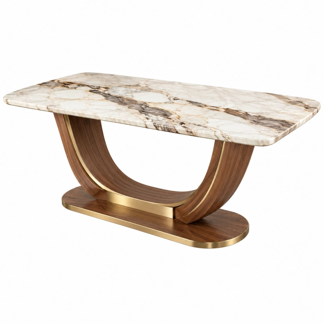 Esstisch 180 x 90 x 75 cm Marmoroptik Walnussholz Gold Modern