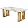 Esstisch 180 x 90 x 76 cm Marmordekor Weiß Gold Metallgestell moderner rechteckiger Tisch