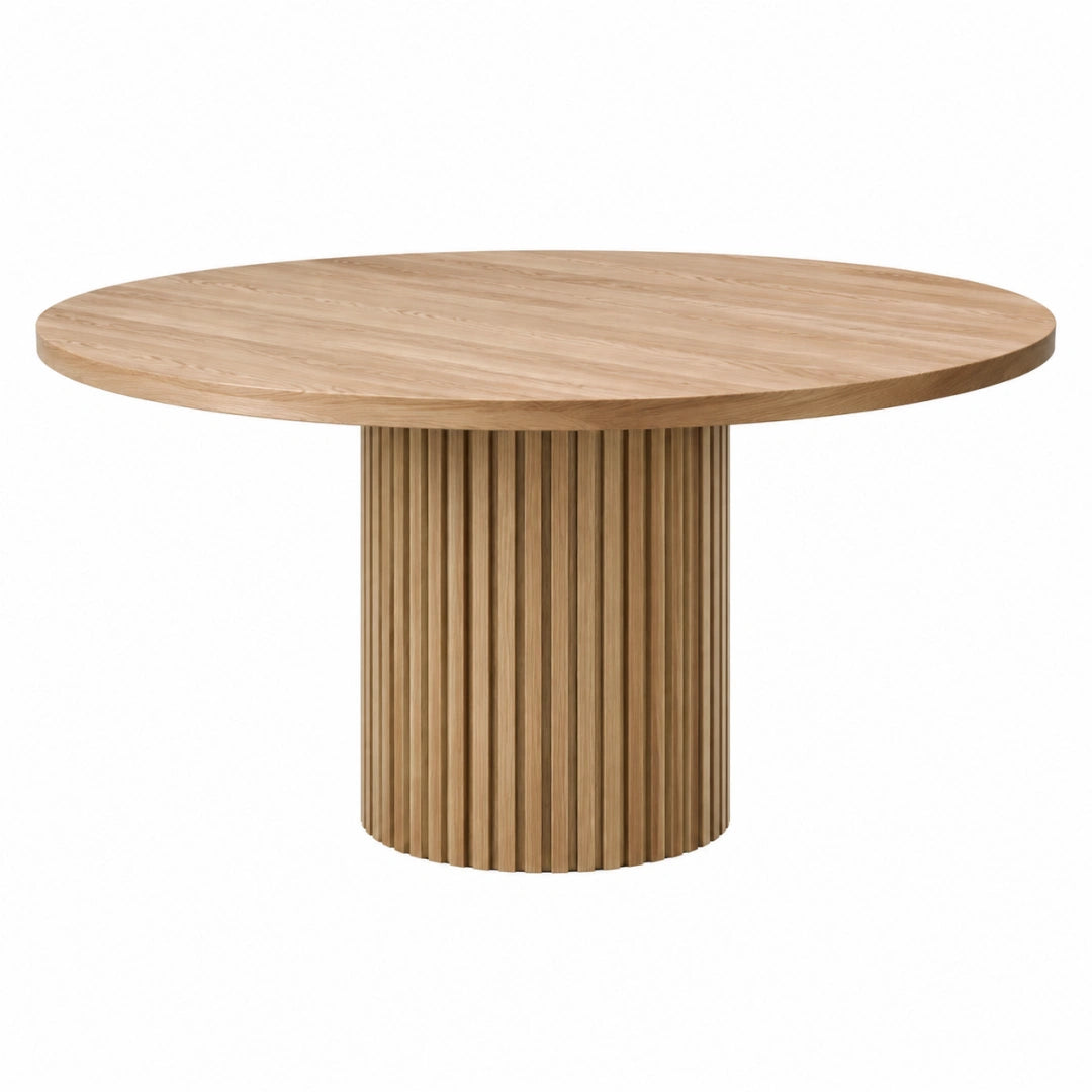 Esstisch 120 cm Holztisch Natur rund mit geriffeltem Säulenfuß