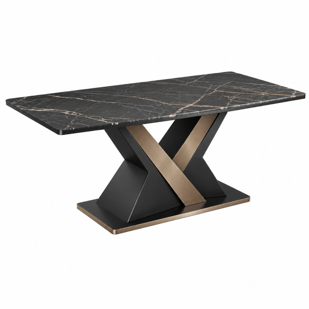 Esstisch 180 x 90 x 75 cm schwarze Marmoroptik Metallgestell modernes X-Gestell