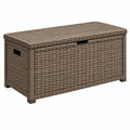 Garten-Aufbewahrungstruhe 120 x 50 x 60 cm Kunststoffgeflecht Taupe mit Klappdeckel