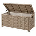 Aufbewahrungsbox 120 x 50 x 60 cm Rattanoptik Beige mit Gasdruckfedern für Außenbereich
