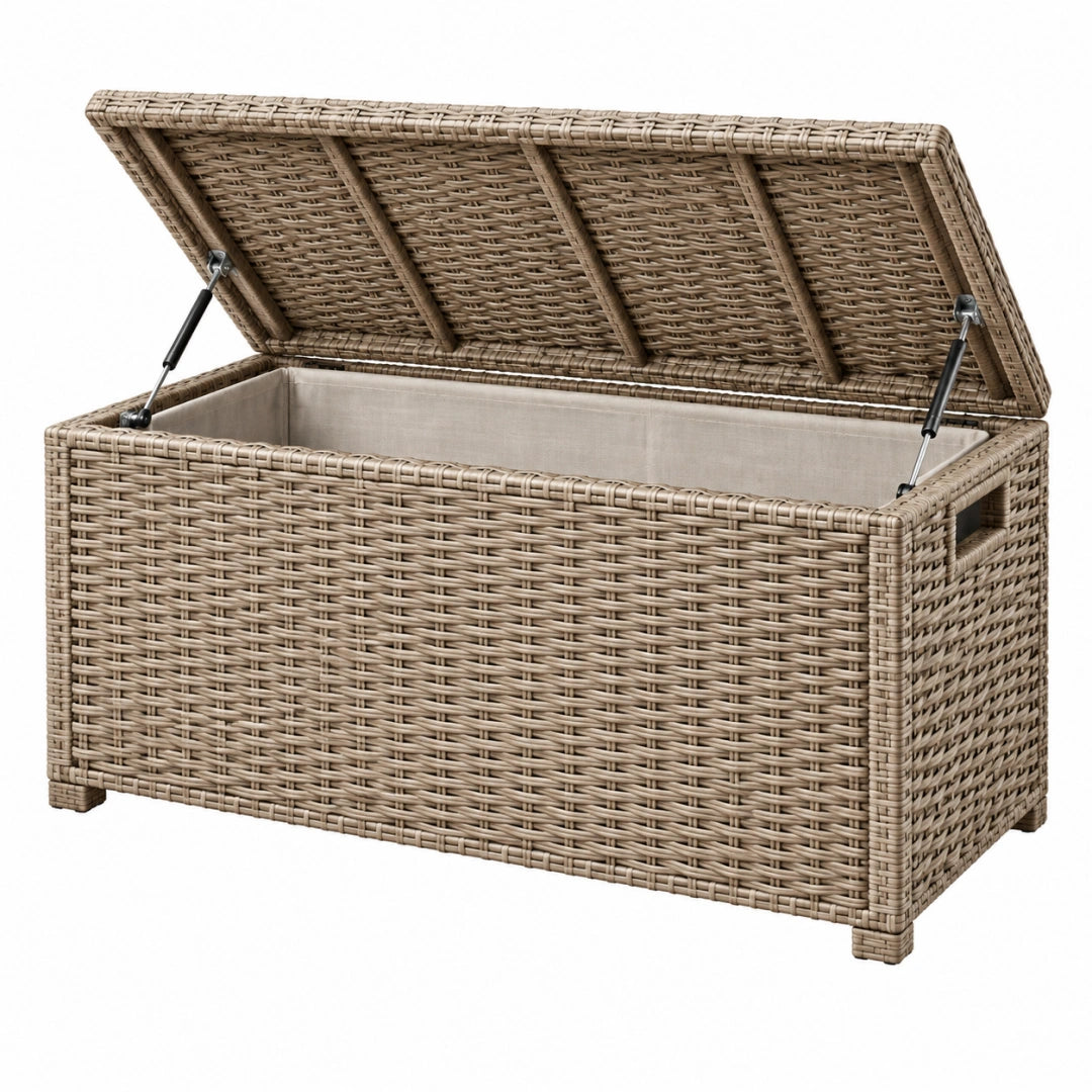 Aufbewahrungsbox 120 x 50 x 60 cm Rattanoptik Beige mit Gasdruckfedern für Außenbereich